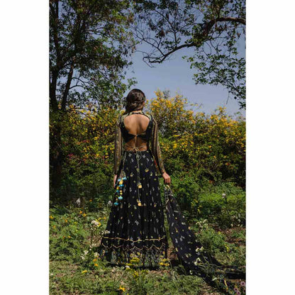 Baise Gaba Cosmos Lehenga - Black (Set of 3)