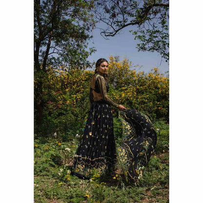 Baise Gaba Cosmos Lehenga - Black (Set of 3)