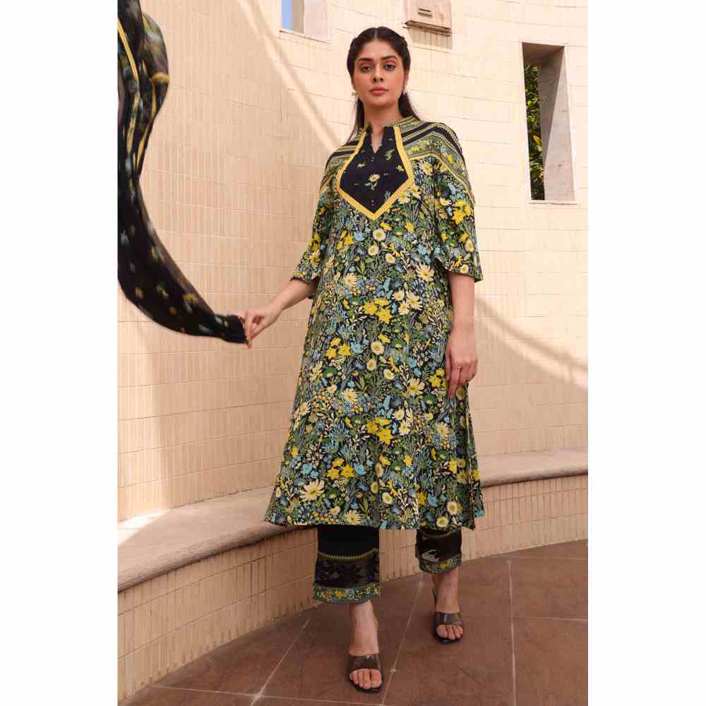 Baise Gaba Amor A-Line Kurta - Black (Set of 3)