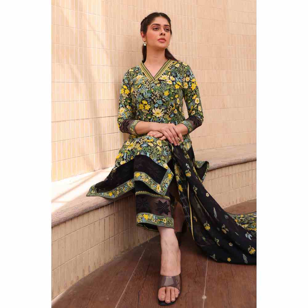 Baise Gaba Mia Straight Kurta - Black (Set of 3)