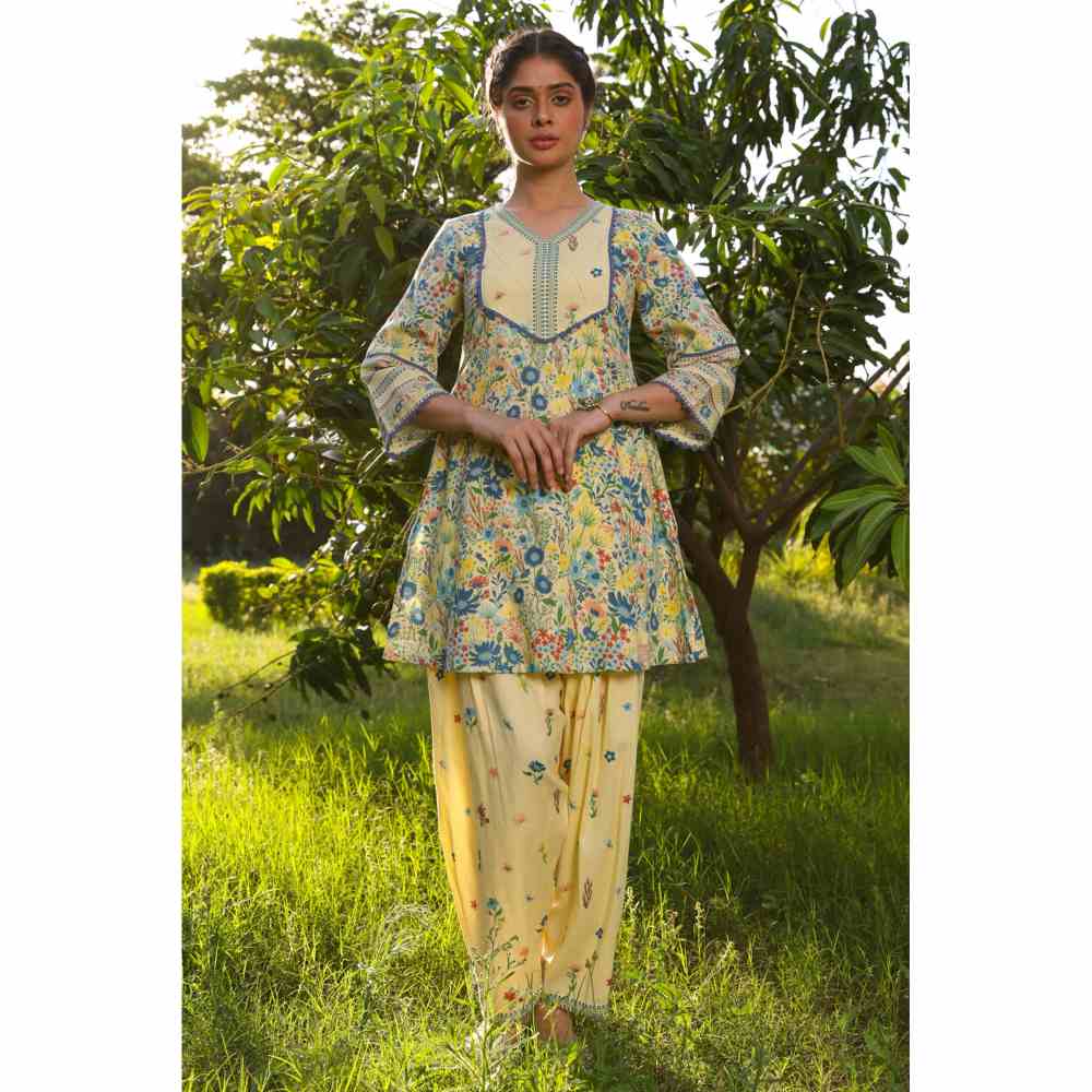 Baise Gaba Tulie A-Line Kurta - Yellow (Set of 2)