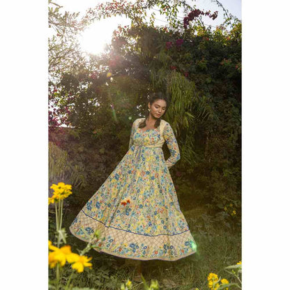 Baise Gaba Savanna Anarkali And Koti - Yellow (Set of 2)
