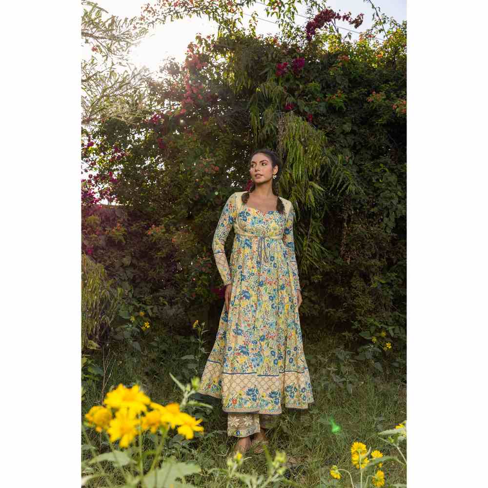 Baise Gaba Savanna Anarkali And Koti - Yellow (Set of 2)