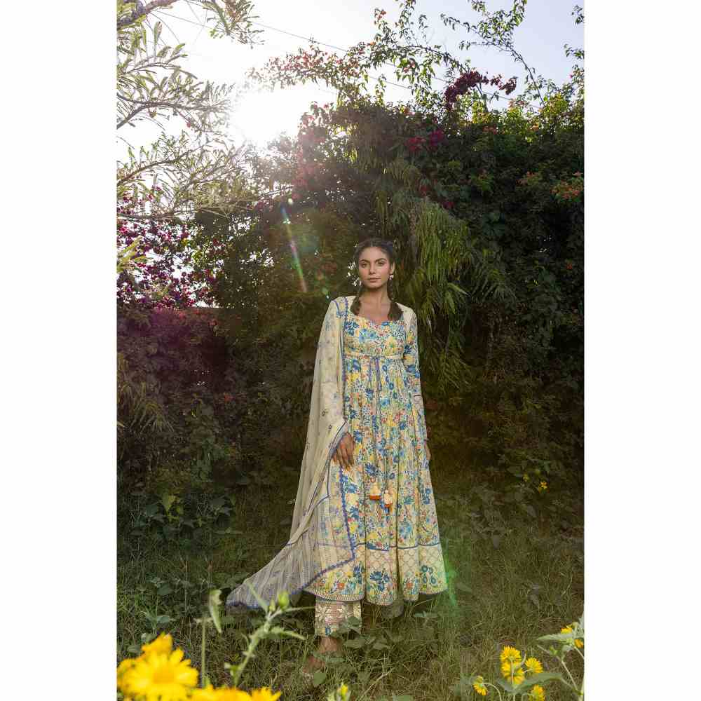 Baise Gaba Savanna Anarkali And Koti - Yellow (Set of 2)
