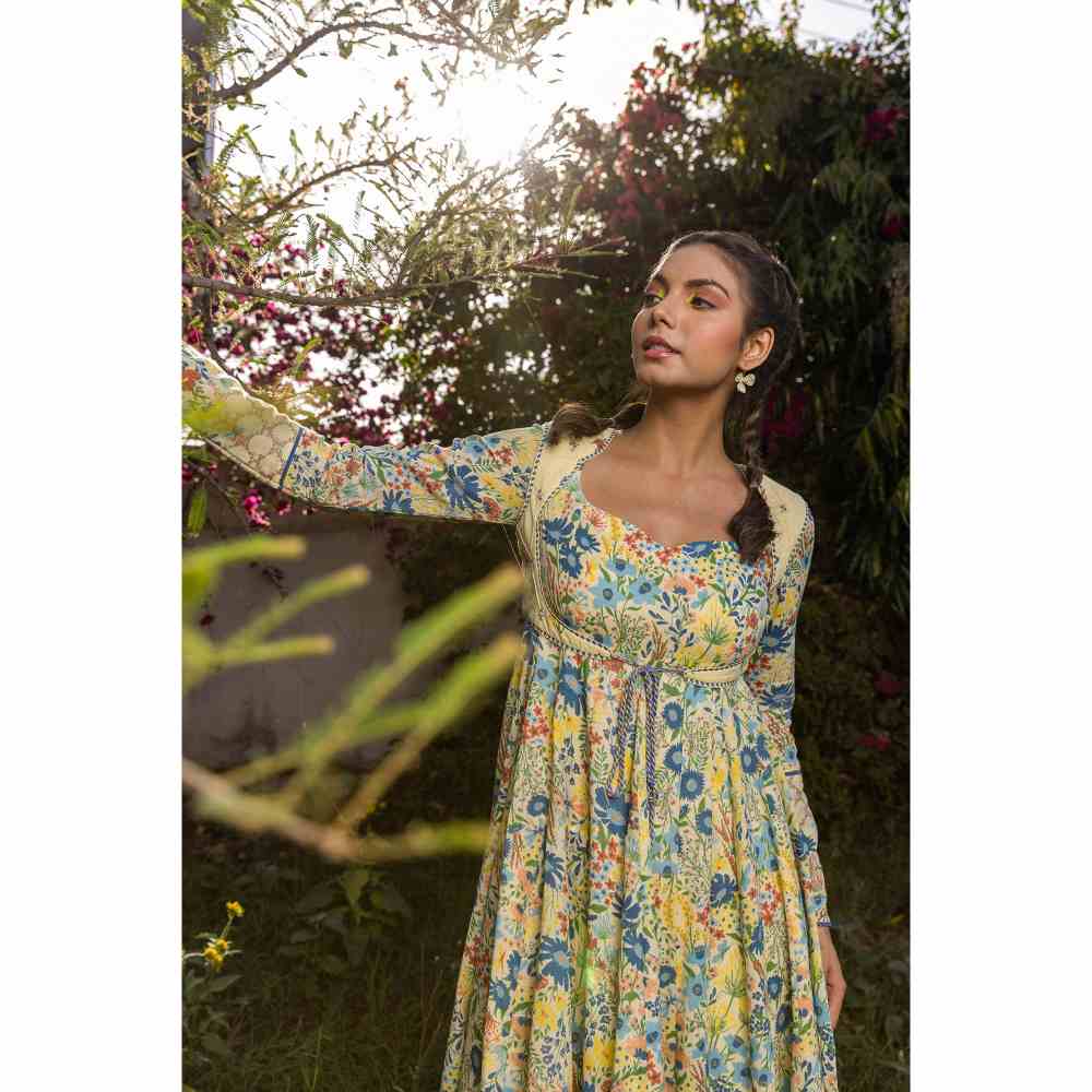 Baise Gaba Savanna Anarkali And Koti - Yellow (Set of 2)