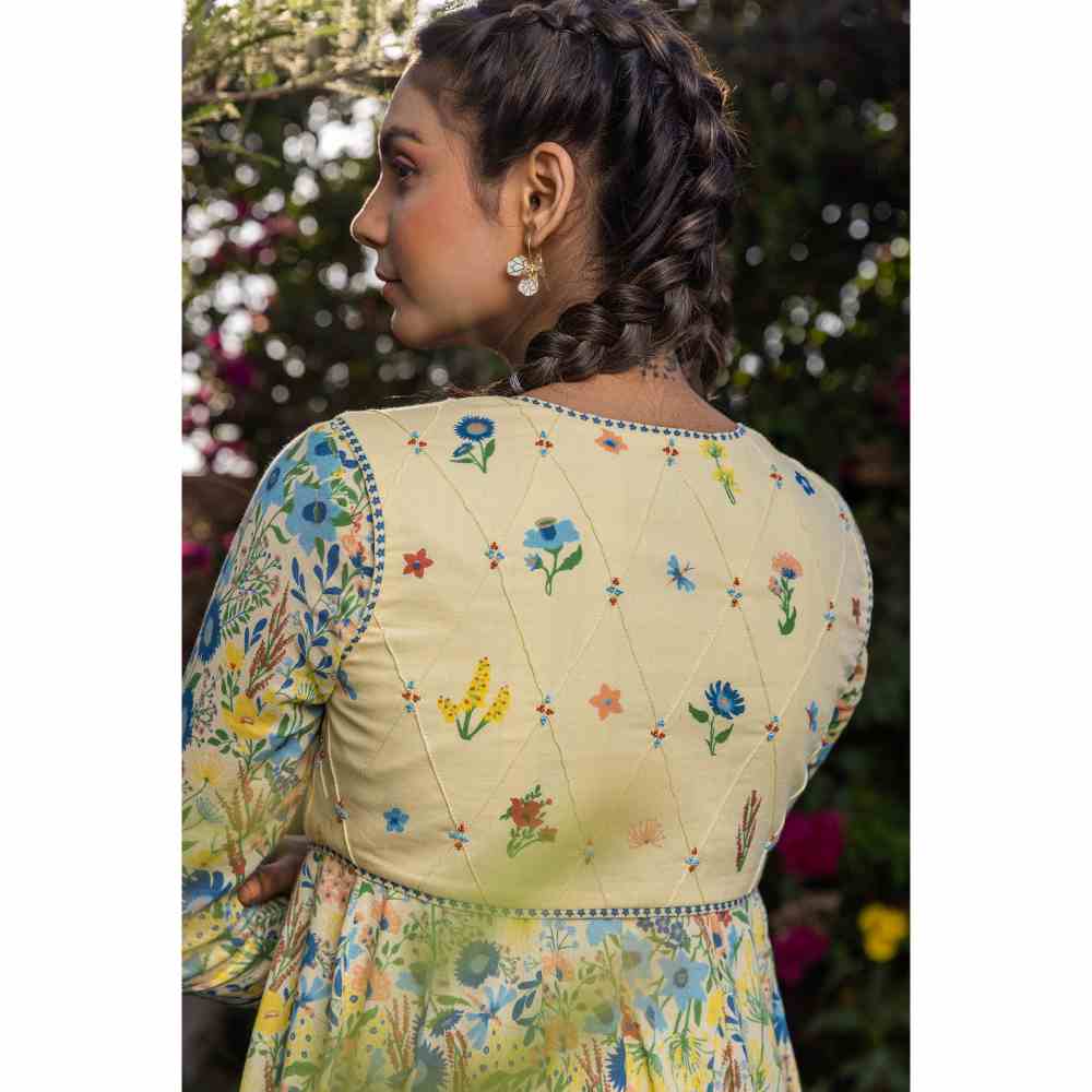 Baise Gaba Savanna Anarkali And Koti - Yellow (Set of 2)