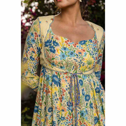 Baise Gaba Savanna Anarkali And Koti - Yellow (Set of 2)