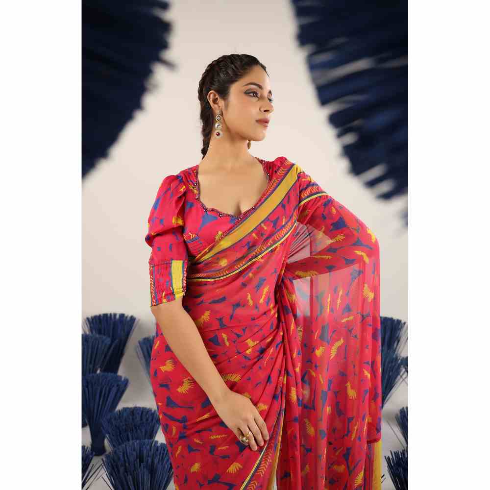 Baise Gaba Reet Printed Saree with Unstitched Blouse