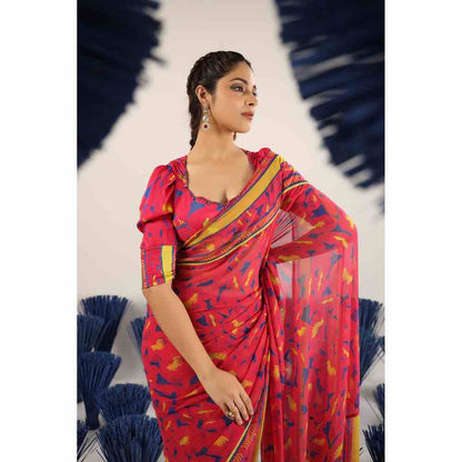 Baise Gaba Reet Printed Saree with Unstitched Blouse