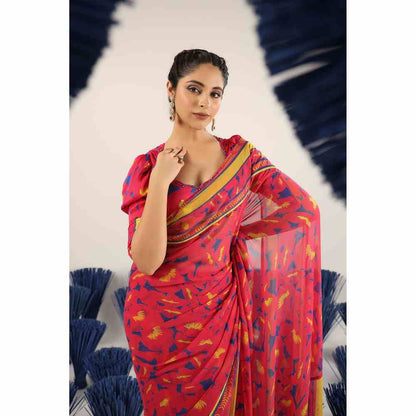 Baise Gaba Reet Printed Saree with Unstitched Blouse