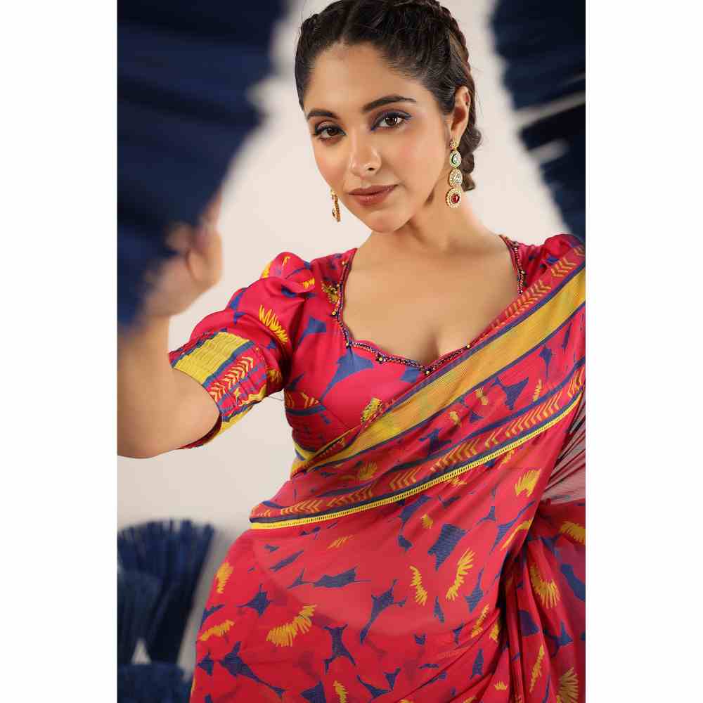 Baise Gaba Reet Printed Saree with Unstitched Blouse