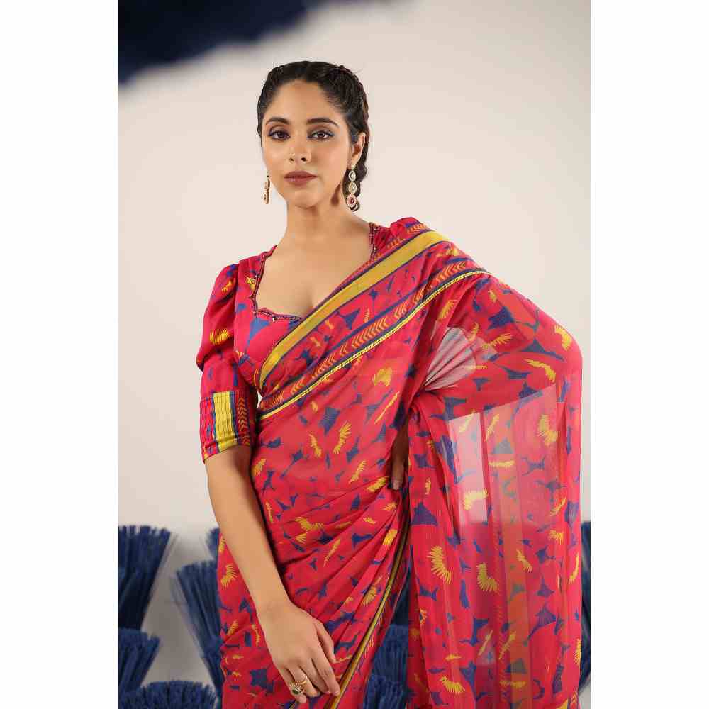 Baise Gaba Reet Printed Saree with Unstitched Blouse