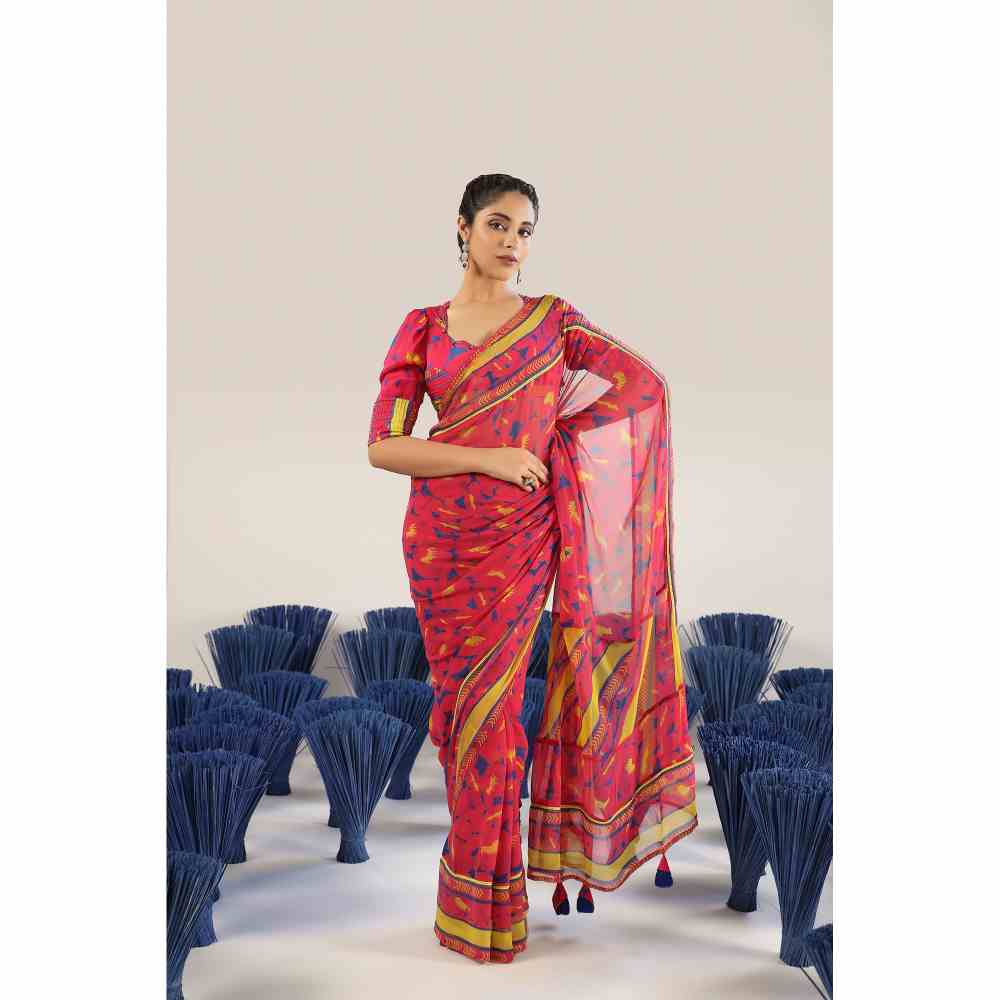 Baise Gaba Reet Printed Saree with Unstitched Blouse