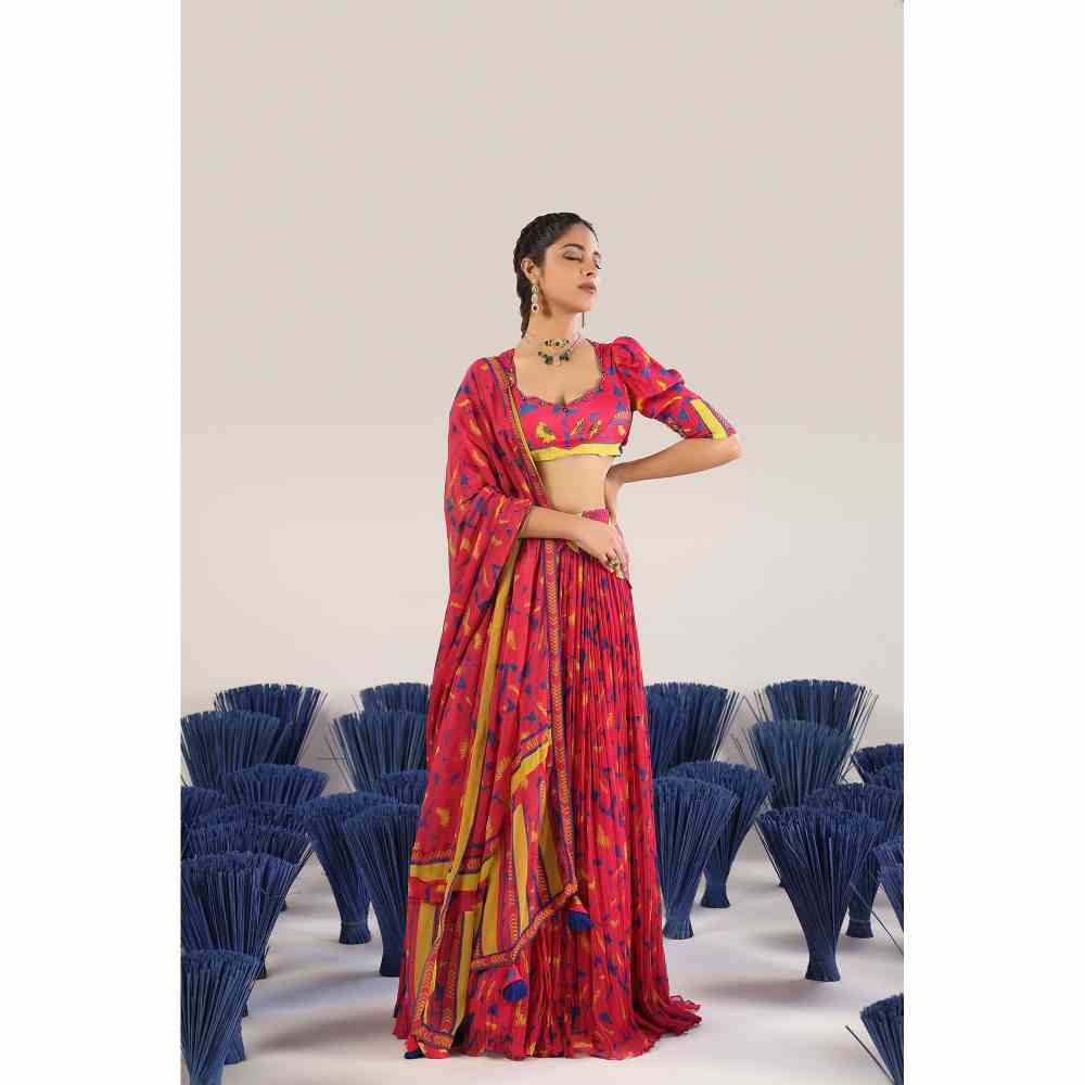 Baise Gaba Gher chiffon Lehenga with Blouse & Dupatta (Set of 3)