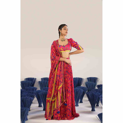Baise Gaba Gher chiffon Lehenga with Blouse & Dupatta (Set of 3)