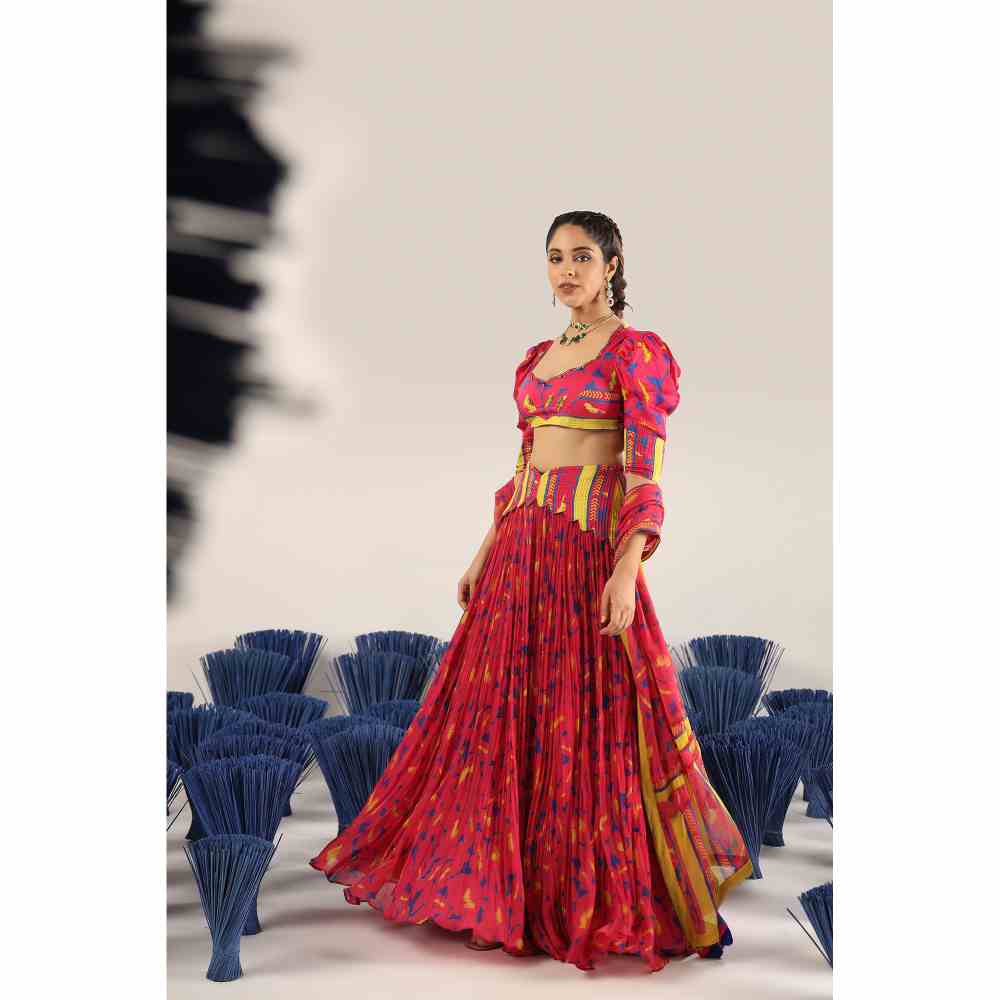 Baise Gaba Gher chiffon Lehenga with Blouse & Dupatta (Set of 3)
