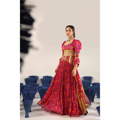 Baise Gaba Gher chiffon Lehenga with Blouse & Dupatta (Set of 3)