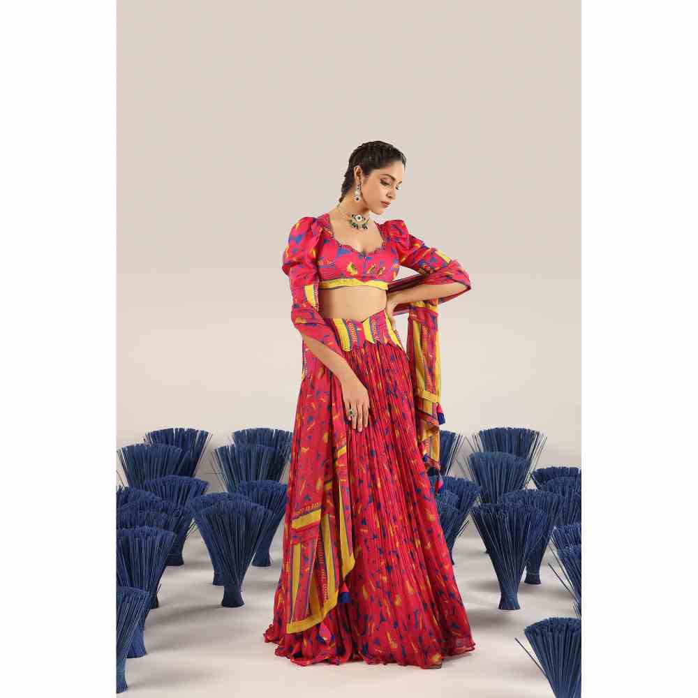 Baise Gaba Gher chiffon Lehenga with Blouse & Dupatta (Set of 3)