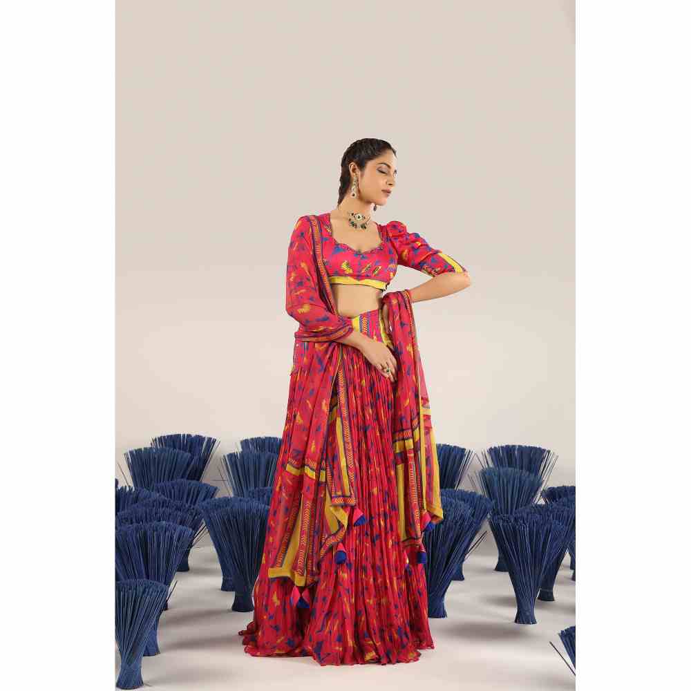 Baise Gaba Gher chiffon Lehenga with Blouse & Dupatta (Set of 3)