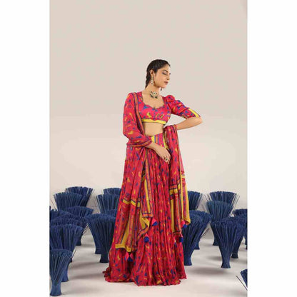 Baise Gaba Gher chiffon Lehenga with Blouse & Dupatta (Set of 3)