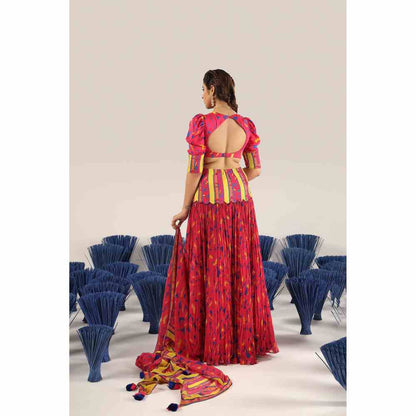 Baise Gaba Gher chiffon Lehenga with Blouse & Dupatta (Set of 3)
