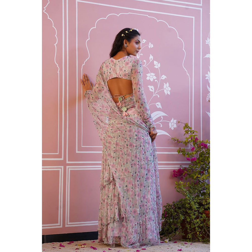 Baise Gaba Shell Pink Ready To Wear Saree With Stitched Blouse