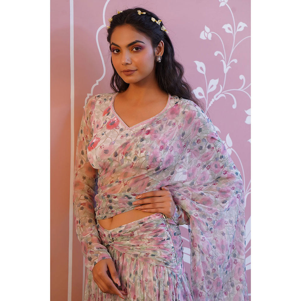 Baise Gaba Shell Pink Ready To Wear Saree With Stitched Blouse