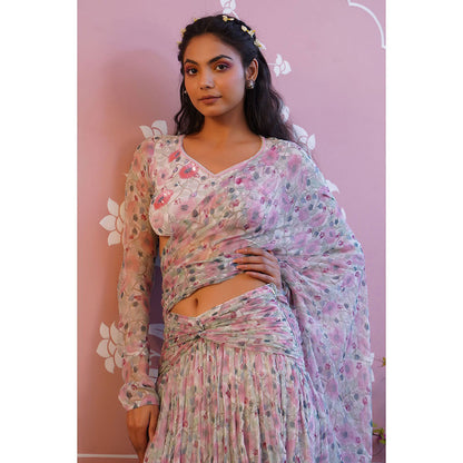Baise Gaba Shell Pink Ready To Wear Saree With Stitched Blouse