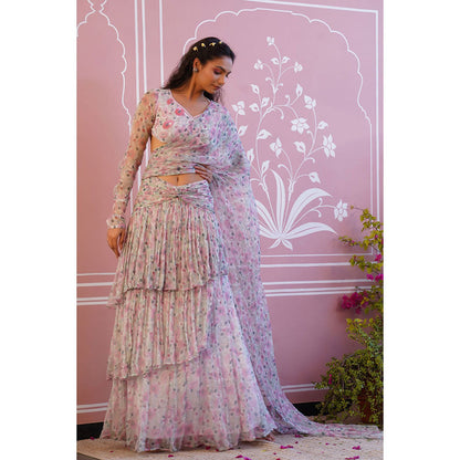 Baise Gaba Shell Pink Ready To Wear Saree With Stitched Blouse