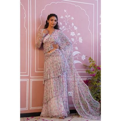 Baise Gaba Shell Pink Ready To Wear Saree With Stitched Blouse
