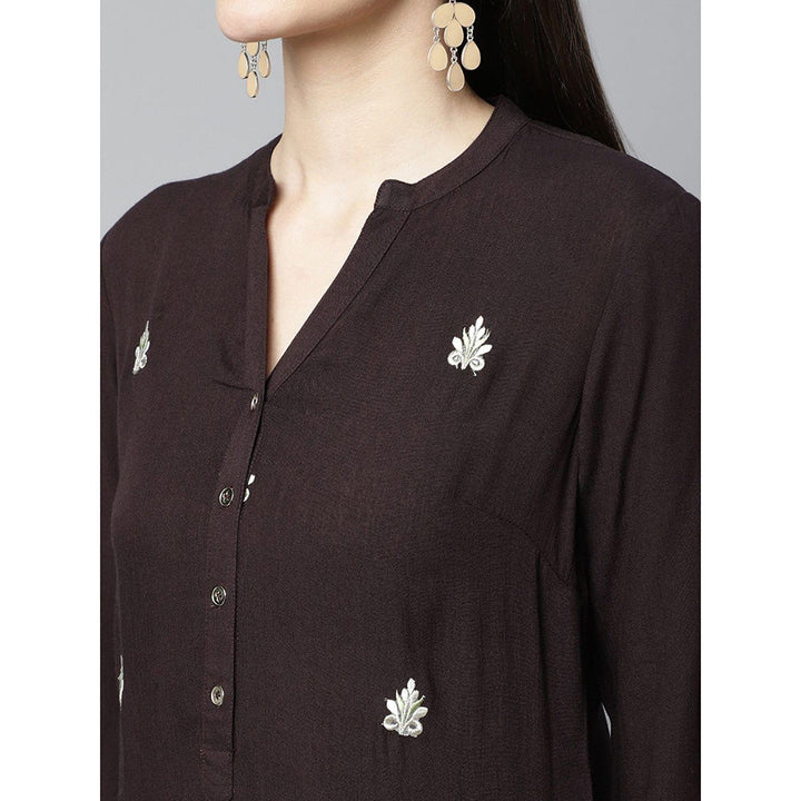 Barara Ethnic Charcoal Black Embroidered Straight Kurta