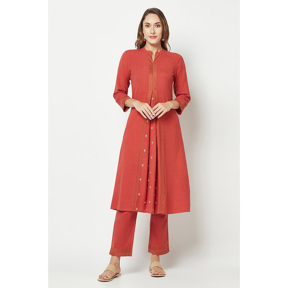 Barara Ethnic Red Embroidered Kurta With Pant (Set of 2)