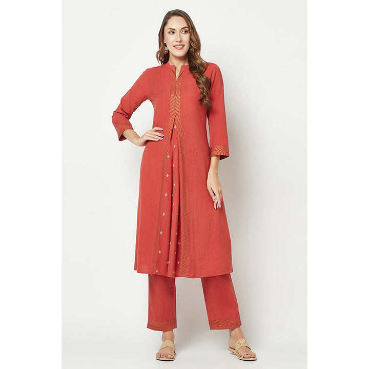 Barara Ethnic Red Embroidered Kurta With Pant (Set of 2)
