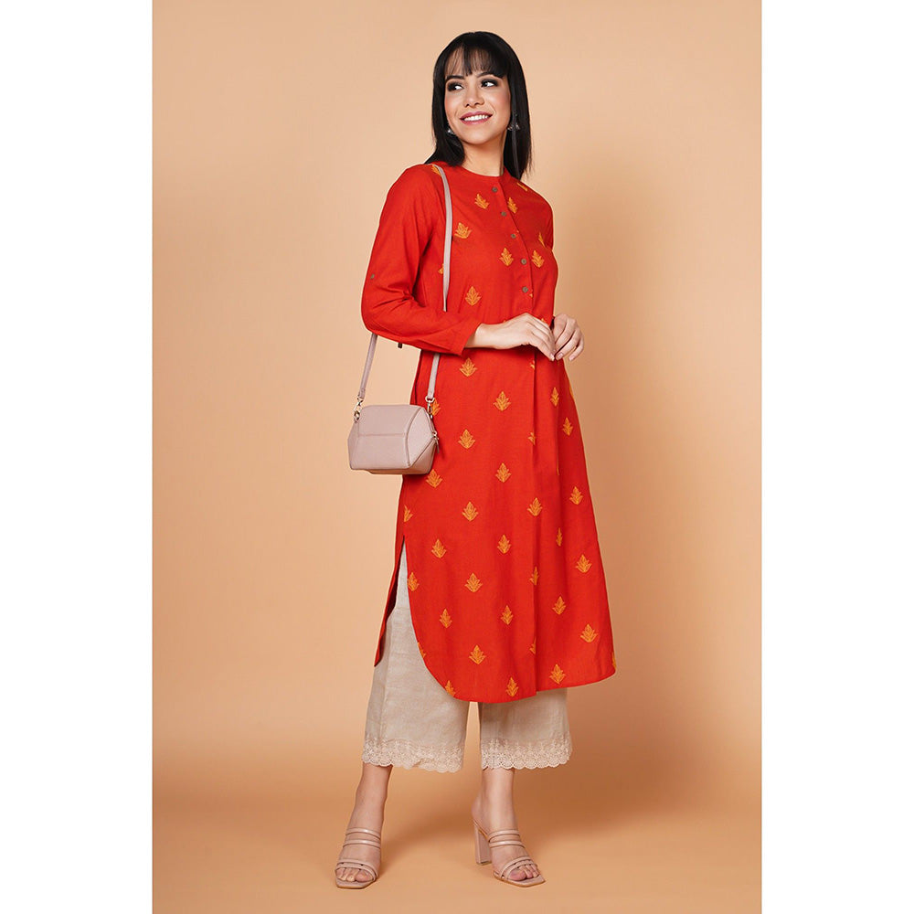 Barara Ethnic Embroidered Straight Kurta With Front Buttons