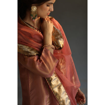 Begum Pret Sitara Kurta - Peach (Set of 3)