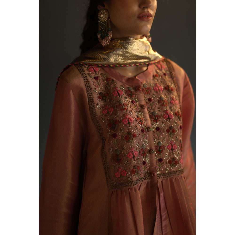 Begum Pret Sitara Kurta - Peach (Set of 3)