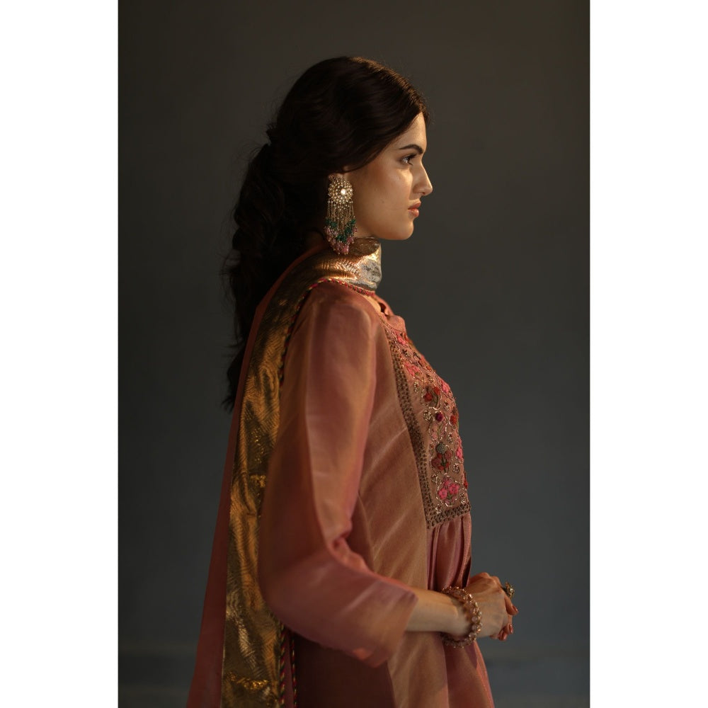 Begum Pret Sitara Kurta - Peach (Set of 3)