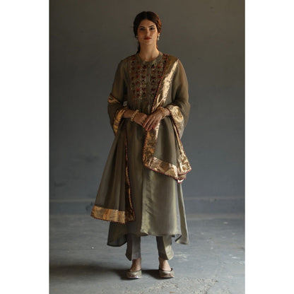 Begum Pret Sitara Kurta - Grey (Set of 3)