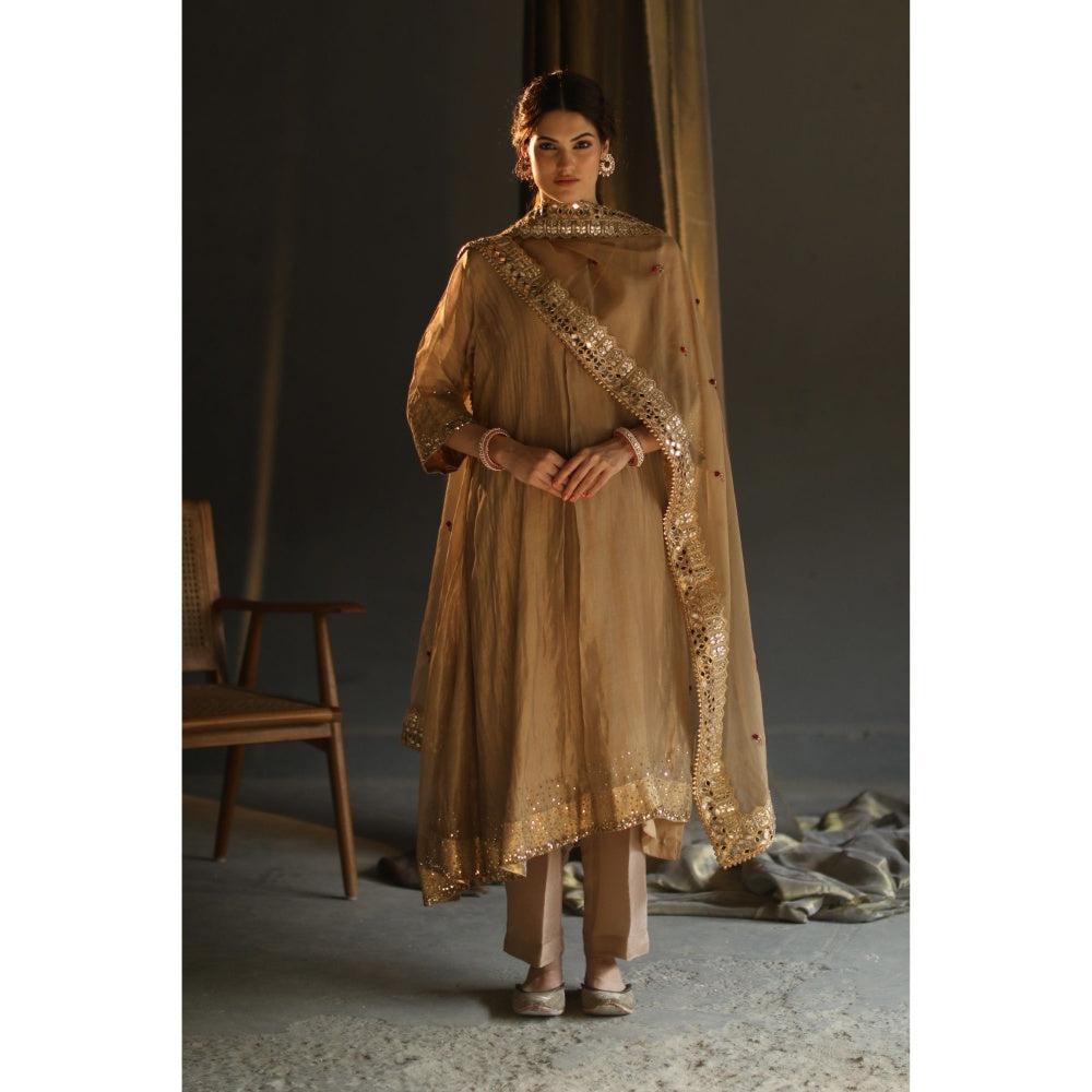 Begum Pret Gulal Kurta - Beige (Set of 4)