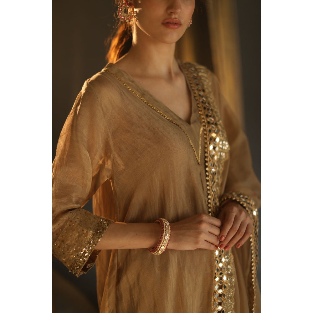 Begum Pret Gulal Kurta - Beige (Set of 4)