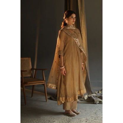 Begum Pret Gulal Kurta - Beige (Set of 4)