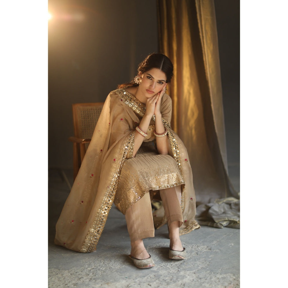 Begum Pret Gulal Kurta - Beige (Set of 4)