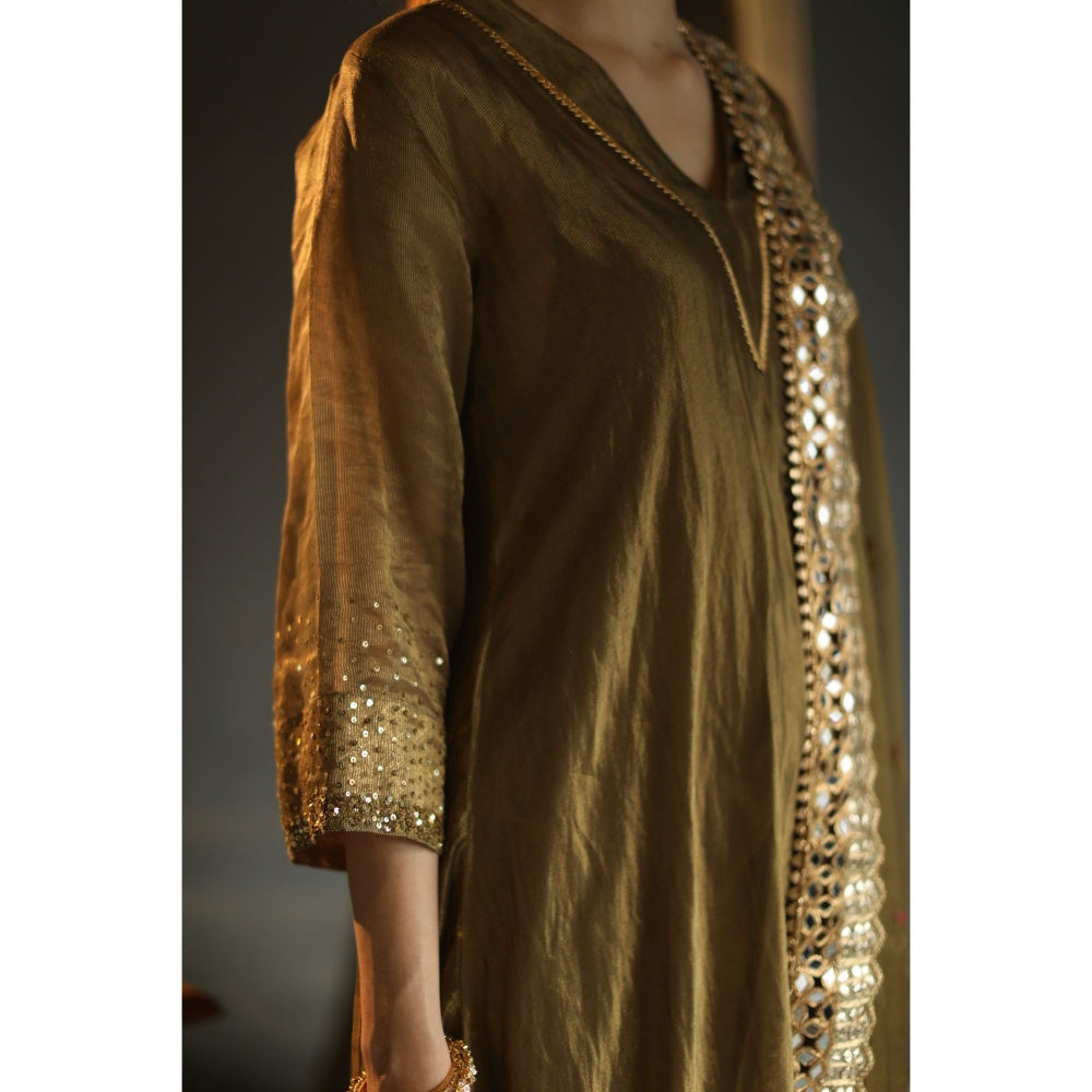 Begum Pret Gulal Kurta - Deep Olive (Set of 4)