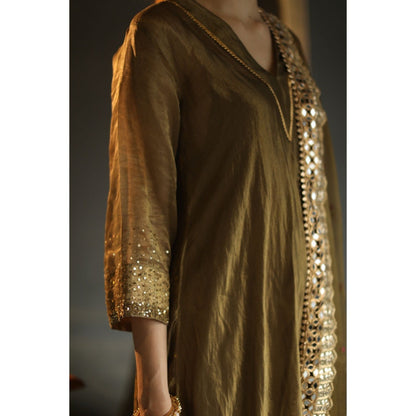 Begum Pret Gulal Kurta - Deep Olive (Set of 4)