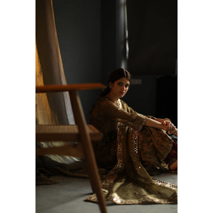 Begum Pret Gulal Kurta - Deep Olive (Set of 4)