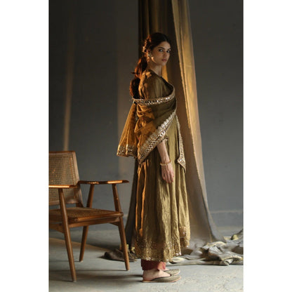 Begum Pret Gulal Kurta - Deep Olive (Set of 4)