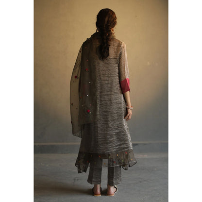 Begum Pret Jhilmil Kurta - Charcoal Grey (Set of 4)