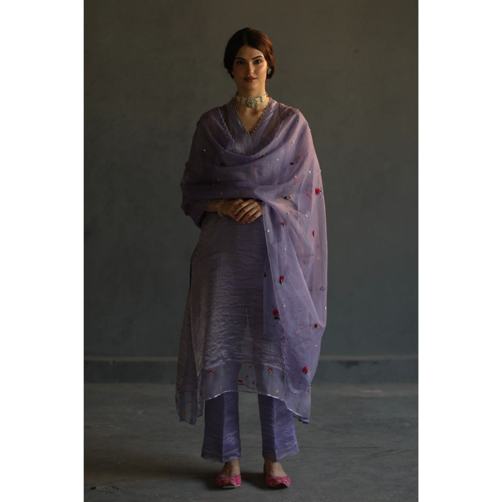 Begum Pret Jhilmil Kurta - Lilac (Set of 4)