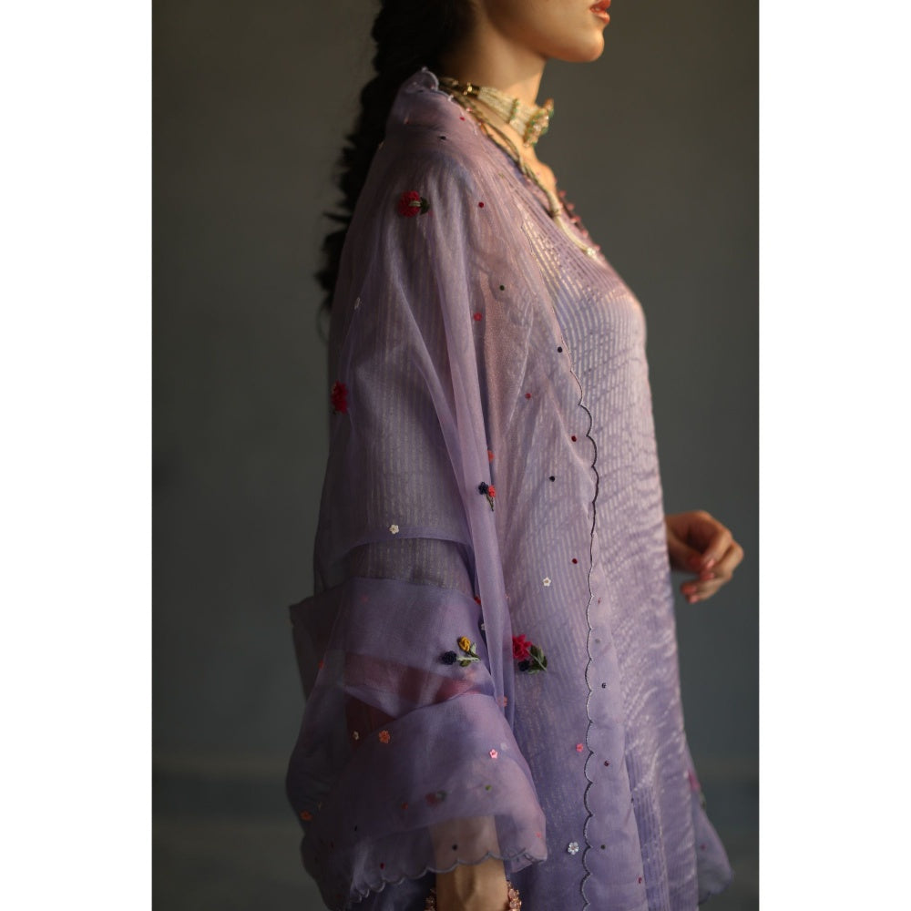 Begum Pret Jhilmil Kurta - Lilac (Set of 4)