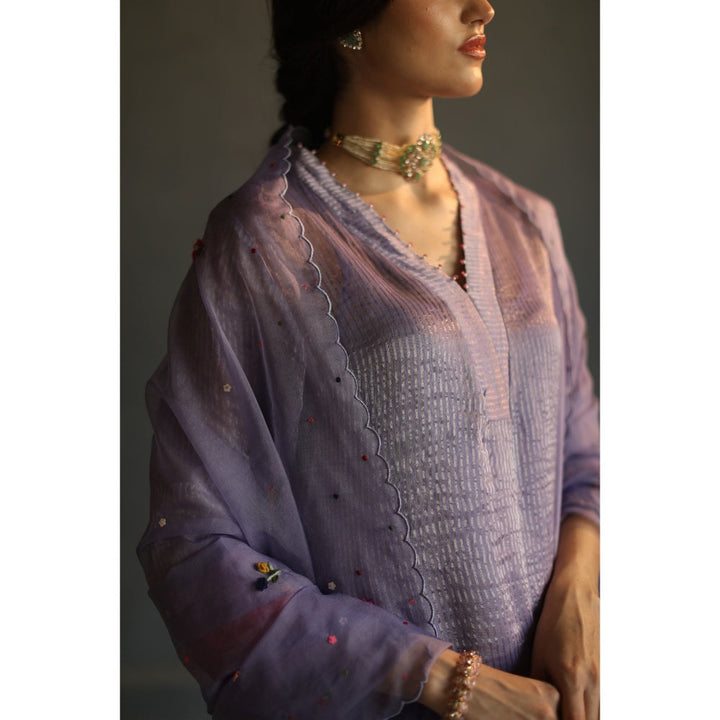 Begum Pret Jhilmil Kurta - Lilac (Set of 4)